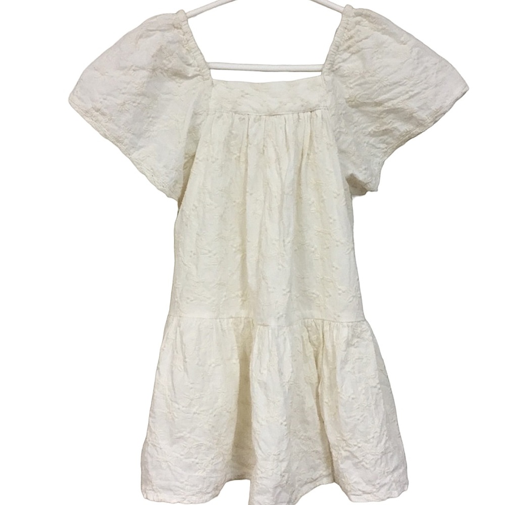 ZARA sz 2 - 3 Yrs Dress Tone on Tone Short Sleeves Square Neck Embroidery Cream